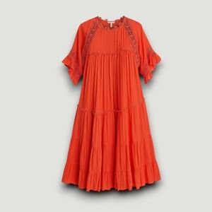 Patrons of Peace Womens Dress L Orange Boho Casual Coastal Hippie Beach
